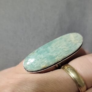 925 Silver Plated Amzonite Natural Gemstone Ring US Size 7 Ethnic Handmade